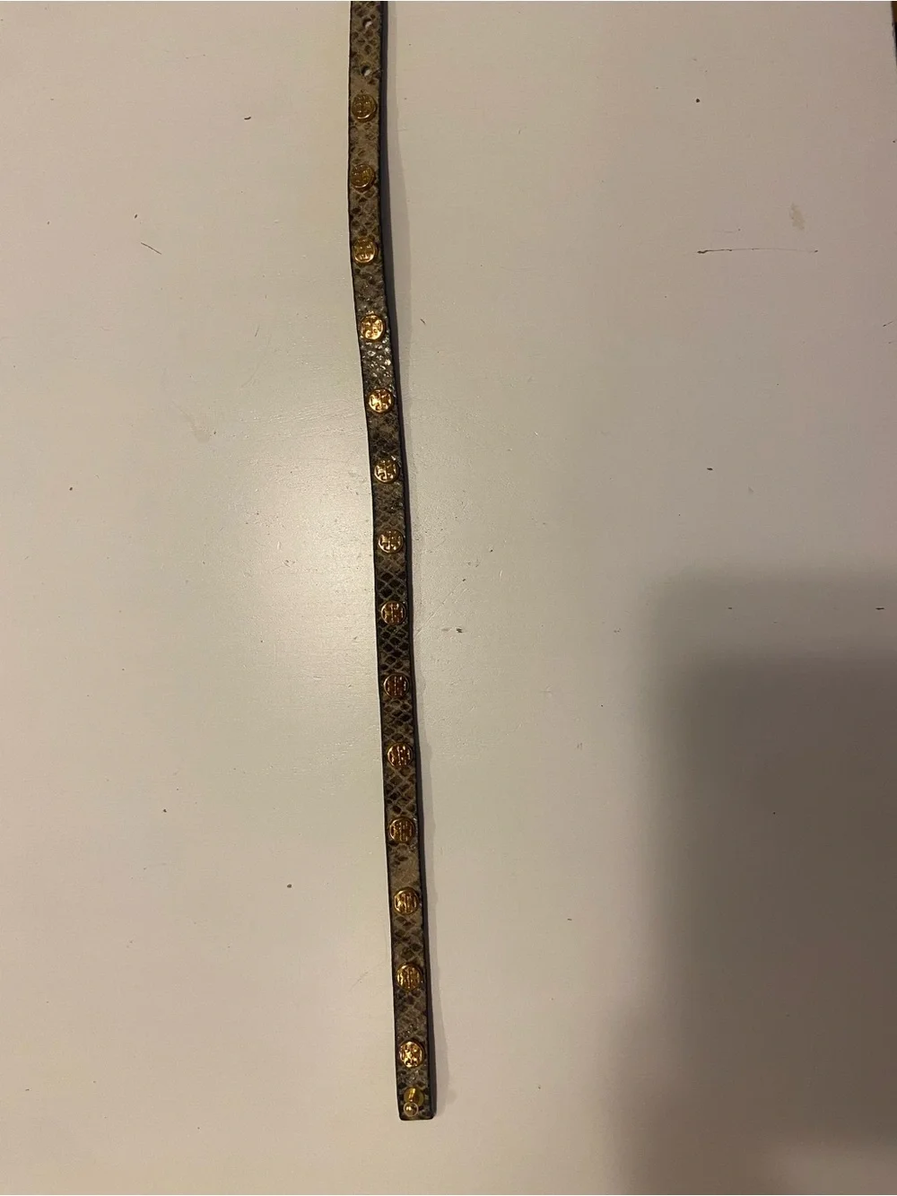 Tory Burch Brown Snake-Embossed Double Wrap Bracelet with Gold Accents